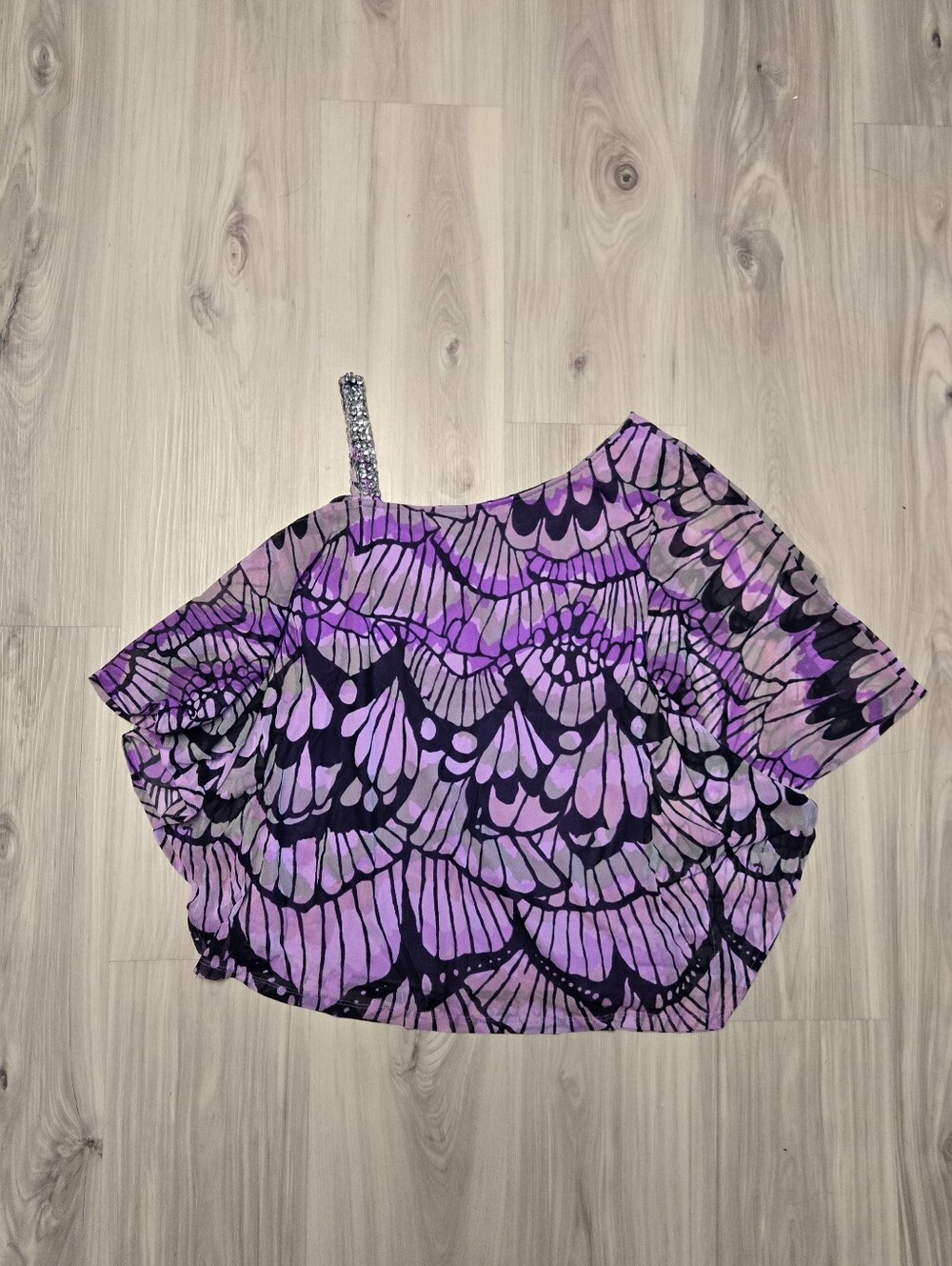 ​Y2K INC International Concepts Purple Butterfly Mesh Rhinestone Top PXL